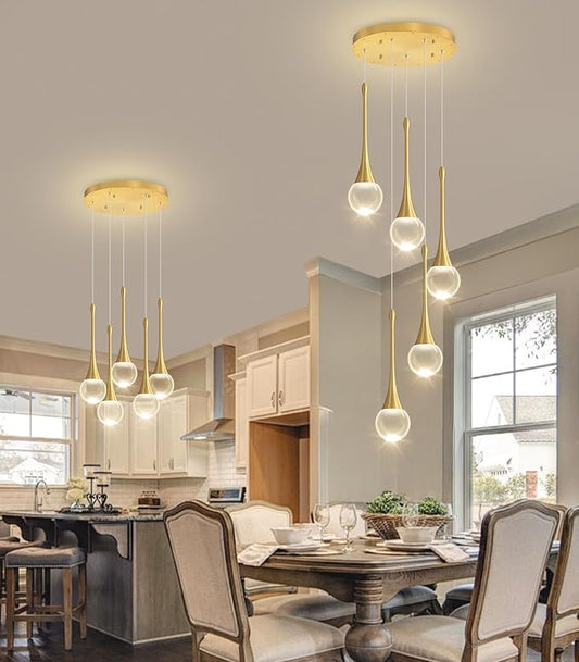 Crystal Chandelier for Dining Room Glam 5 Light Cluster Crystal Pendant Light Dimmable LED Chandeliers for Kitchen Island Living Room Gold