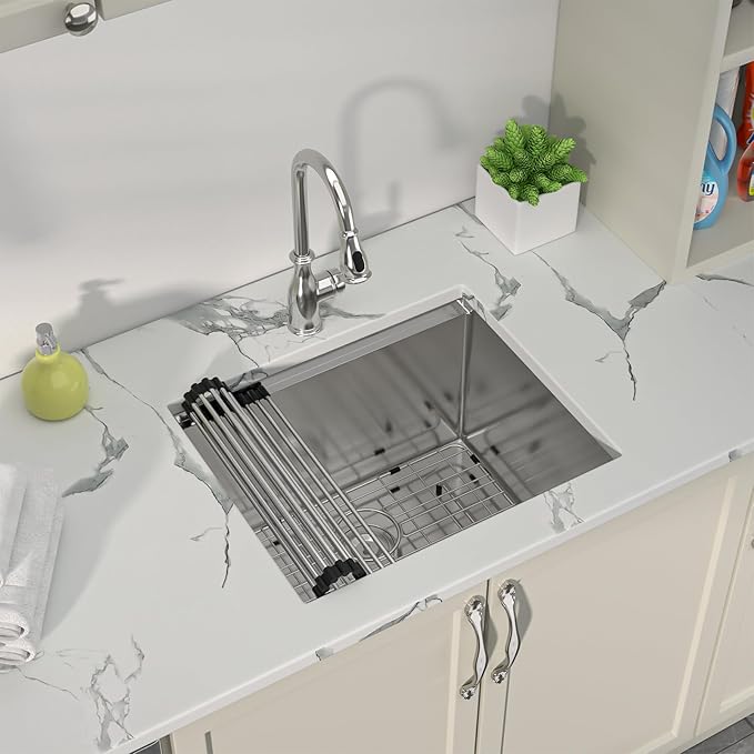 Sarlai 23 Inch Undermount Laundry Sink - 23x19 Inch Extra Deep Single Bowl Stainless Steel Utility Sink Workstation Basin