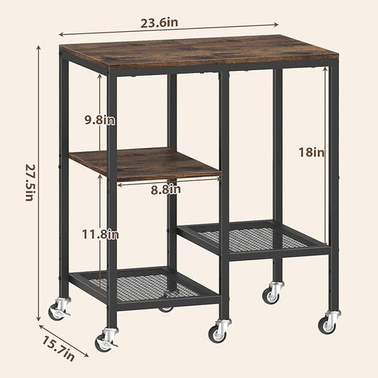 OGEMXU Kitchen Microwave Cart,Microwave Stand with Wheels,Coffee Bar Table Station,4-Tier Rolling Baker's Rack,Small Appliance Storage Shelf,Utility Side Table for Kitchen,Living Room (Rustic Brown)