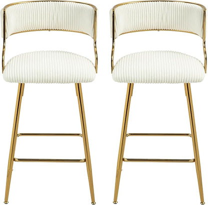 2-Pack Beige Corduroy Counter Height Bar Stools with Back, Golden Chrome Base and Footrest, Modern Kitchen Island Stools Set of 2, Upholstered Dining Stools for Home, Office, Cafe