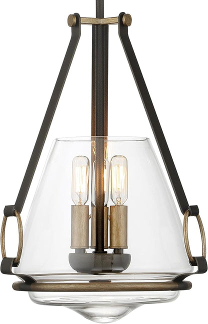 Minka Lavery 3903-107 Eden Valley Convertible Pendant to Semi-Flush, 3-Light, 180 Total Watts, 12.38-in H x 18.13-in W, Smoked Iron with Aged Gold