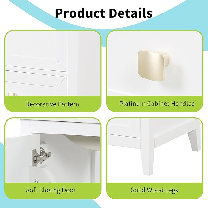 20" Bathroom Vanity with Ceramic Sink Top Set, Multi-Functional Storage Cabinet with Rack Organizer and Drawer, Soft-Closing Door, Solid Wood Frame, White