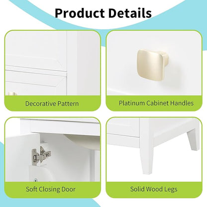 20" Bathroom Vanity with Ceramic Sink Top Set, Multi-Functional Storage Cabinet with Rack Organizer and Drawer, Soft-Closing Door, Solid Wood Frame, White