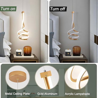 EIDISUNY Modern Pendant Light, Spiral LED Pendant Light Fixture, 4500K LED Hanging Lamp, Gold Chandelier Lights Fixture, 20W Adjustable for Kitchen Island, Dining Room, Bedroom,1 Pack