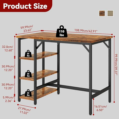 IBUYKE 40”H Bar Table with 3 Storage Shelves, High Dining Table for Kitchen, Rustic Brown Counter Table, Industrial Standing Computer Desk UTMJ054H