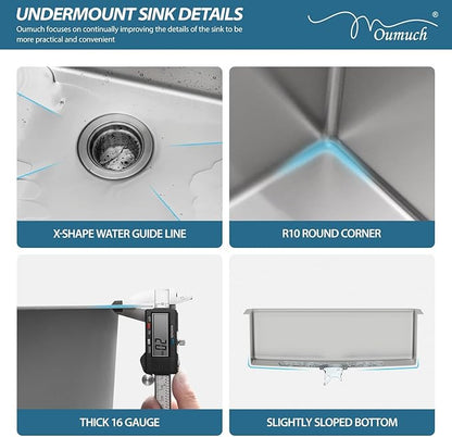 Undermount Kitchen Sink - Oumuch 33 inch Undermount Workstation Sink 16 Gauge Stainless Steel Kitchen Sinks Handmade Single Bowl Under Counter Sinks Basin with Accessories