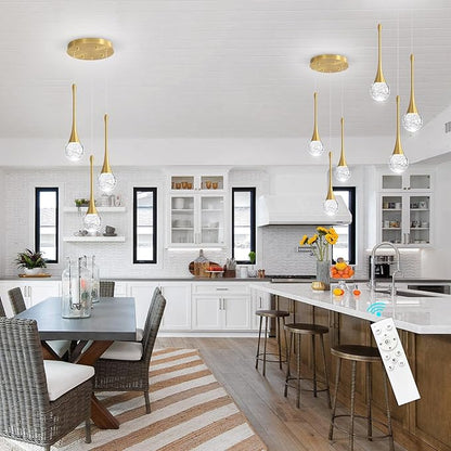 cenzoz 3-Lights Modern Pendant Lights for Kitchen Island LED Dimmable Crystal Glam Ceiling Pendant Lighting Chandelier for Dining Room Hallway Bedroom Corner Lamp Antique Gold