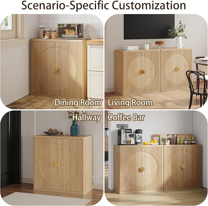 Modern Kitchen Sideboard with Storage, 31.5" Buffet Cabinet with 3 Adjustable Shelves and 2 Doors for Dining Room, Living Room, Hallway & Coffee Bar (Light Oak)