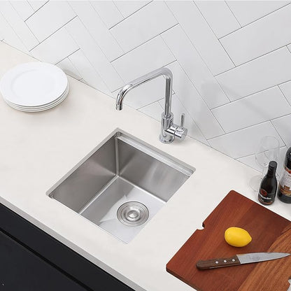 15x17" Undermount Bar Sink, 15 Inch Stainless Steel Single Bowl Small Kitchen Prep Wet RV Platio Sink Workstation 16 Gauge with Accessories