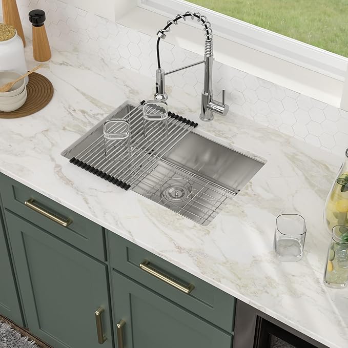 Logmey 27 Inch Undermount Kitchen Sink 27x18 In Handmade Stainless Steel Kitchen Sinks 16 Gauge 9 Inch Deep Single Bowl Sinks 27x18x9 Inches Under Counter Handmade Sink