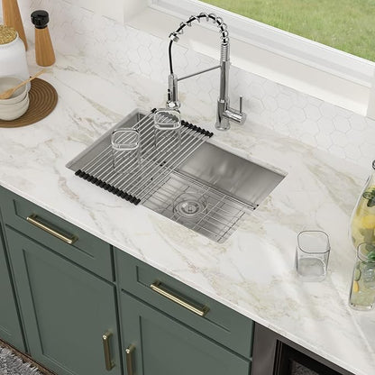 Logmey 27 Inch Undermount Kitchen Sink 27x18 In Handmade Stainless Steel Kitchen Sinks 16 Gauge 9 Inch Deep Single Bowl Sinks 27x18x9 Inches Under Counter Handmade Sink