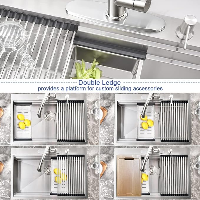 33 Inch Kitchen Sink Drop In Workstation-Hovheir 33x22 Stainless Steel Drop In Top Mount Kitchen Sinks 16 Gauge Single Bowl Deep Stainless Sink Overmount Sinks with Cutting Board