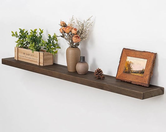 Axeman Natural Wood Floating Shelves for Wall Mounted 48 Inch Rustic Farmhouse Wall Shelves for Bathroom Bedroom Kitchen Living Room Decor Distressed Long Wooden Shelf|Set of 1, Vintage Gray