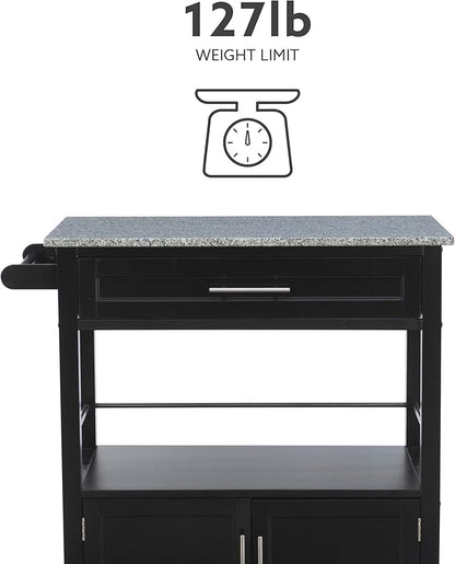 Linon Cameron Granite Top Kitchen Cart, 36.02" x 24.02" x 17.99", Black