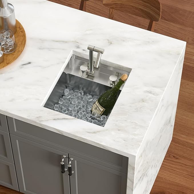 15 x 17 Inch Outdoor Sink Undermount RV Sink Workstation 16 Gauge Stainless Steel Single Bowl Handmade Outdoor Kitchen Sinks With Folding Faucet 15"x17"x9"