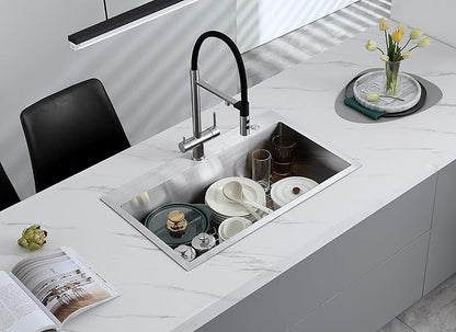 MENATT 30x18 Inch Drop in Kitchen Sink, 304 Stainless Steel Single Bowl with Dual Faucet Holes & Bottom Grid Mat, X-Shape Drain, 9" Deep Large Sink for Spacious Kitchen, Laundry, Bar, Commercial Use