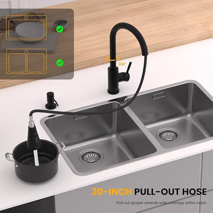 Touchless Kitchen Faucet with Pull Down Sprayer, Kitchen Sink Faucet with Soap Dispenser,Single Handle Hands-Free Sensor Fits 1 to 4 Hole Sinks,Stainless Steel Matte Black