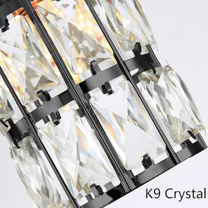 9-Lights Modern Crystal LED Dimmable for Staircase Foyer High Ceiling Chandeliers Hallway Black