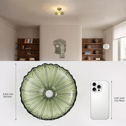 Shenmoyl Semi Flush Mount Vintage Lights Fixture with Green Flower Glass, Bulb Included, 4.72" Base Modern Ceiling Light for Porch, Corridor, Kitchen, Bedroom