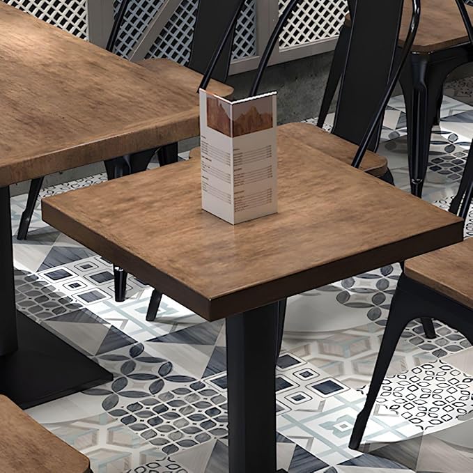 Commercial Dining Table, Metal Industrial Pedestal Dining Wood Top Table Kitchen Dining Room Minimalist Cafes Tea Shops Restaurant Rectangular Square Tables with Iron Legs