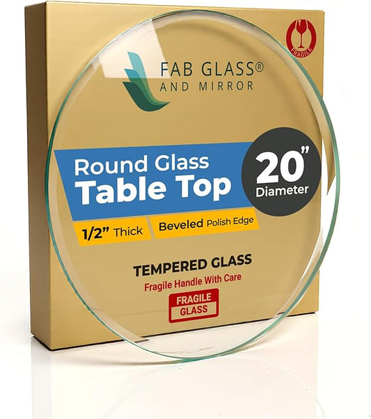 20" Inch Round Glass Table Top 1/2" Thick Tempered Beveled Edge by Fab Glass and Mirror