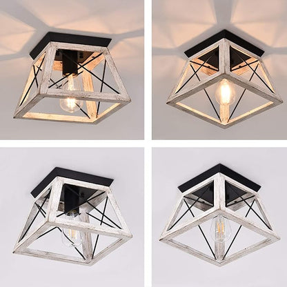Luupyia Farmhouse Ceiling Light Fixture Semi Flush Mount, One-Light Square Farmhouse Chandelier Lighting, Rustic Island Overhead Fixtures for Dining Room Entryway Living Room Beige