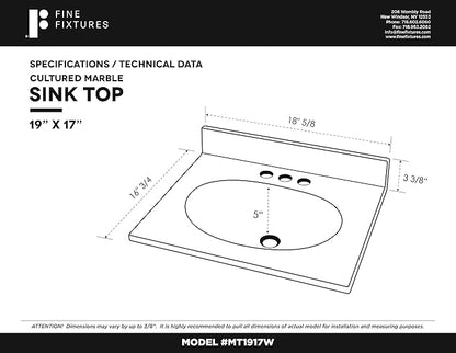Fine Fixtures Cultured Marble Composite Bathroom Sink Top - Fits Standard 18” Vanity | Elegant and Durable Bathroom Sinks for Modern Homes - Upgrade Your Space - Perfect for Any Bathroom Design