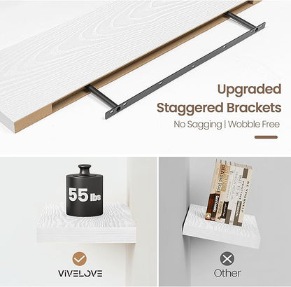 Vivelove White Floating Shelves 40 Inches Long, Wall Display Shelves with Invisible Brackets, for Bathroom Living Room Kitchen Bedroom Office Farmhouse Home Decor, 40x9.3X 1.5 - Set of 2, White
