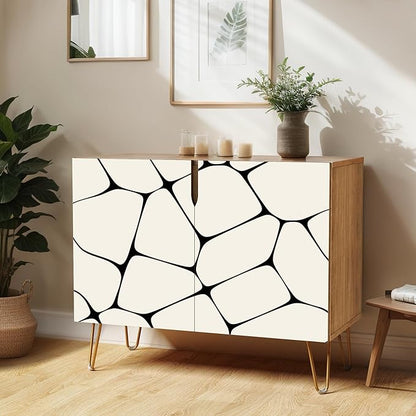 SIGNWIN Sideboard Buffet Cabinet, Kitchen Storage Cabinet with 2 Doors, Black & White Pebble Tile Patterns, Cupboard Console Table for Dining Room - 35" L x 18" W x 29" H