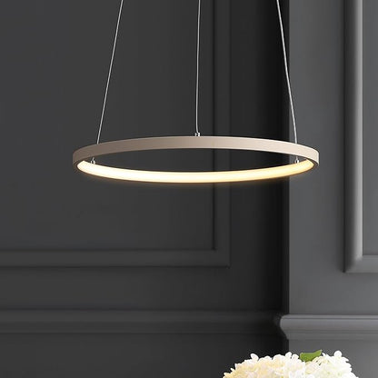 JONATHAN Y 15.75" Beige Modern Integrated LED Pendant Light, Dimmable Round Hoop Chandelier for Kitchen Island, Dining Room, Adjustable Height Metal Hanging Light (JYL7202H)
