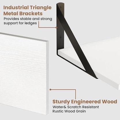 Axeman 24 Inch White Floating Shelves | 8 Inch Deep Wall Shelves Set of 2 | 24''W x 8''D Rustic White Wood Shelves for Bathroom Kitchen Living Room Bookshelf Home Office