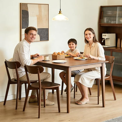 Walnut Dining Chairs, Set of 4 Mid Century Modern Solid Wood Chairs for Kitchen & Dining Room, Heavy Duty Ergonomic Curved Back Chairs, FAS-Grade North American Oak Wooden Chair Set, 400 lb Capacity