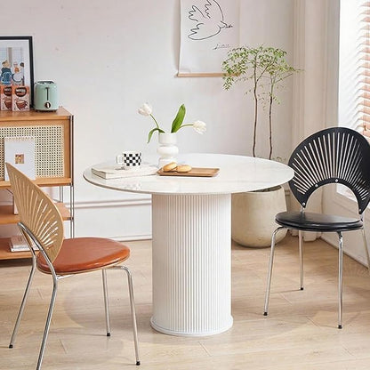 MIXL-Modern Round Kitchen Table, White Dinner Table with Cylinder Stable Pedestal,31.50 Inches Kitchen Tables for 2-3 People, Small Circle Dining Tables for Dining Room, Kitchen, Restaurant