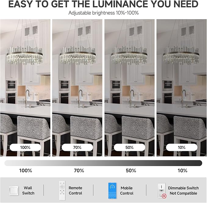 Nickel Led Modern Crystal Chandelier: 23.6" Round K9 Luxury Smoke Grey & Clear Crystal 3 Color Dimmable Contemporary Chandeliers for Dining Room Light over Table - Adjustable Height Light with Remote