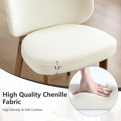 YOUNIKE Dining Chairs Set of 6 Mid Century Modern Kitchen Chair with High Back Boucle Fabric Upholstered Armless Chair 20" Wide Padded Seat with Wooden Leg for Kitchen Dining Living Room Bedroom Beige