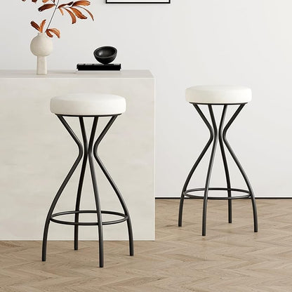 Modern Backless Bar Stools Set of 2 Round Upholstered Counter Stools for Kitchen Island Velvet Dining Chairs