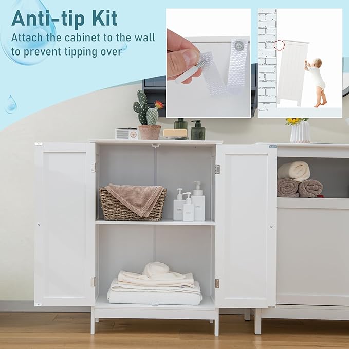 LDAILY LUARANE Bathroom Floor Cabinet, Wooden Floor Storage Cabinet with Double Doors, Simple Double Storage Cabinet, Suitable for Kitchen, Bathroom, 23.5 x 14 x 34 inches (White)