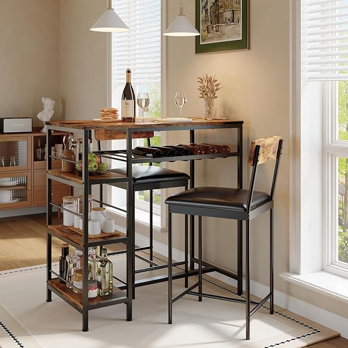 Garvee Dining Table Set for 2, Square Table and 2 Chairs Space Saving Compact Dinette Set for Small Spaces Kitchen Dining Room Apartment Breakfast Nook 29.1 x 29.1 x 30 in Retro
