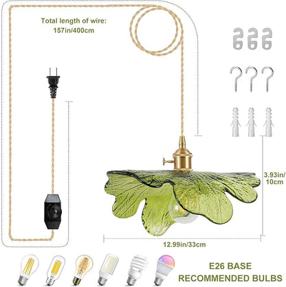 Plug in Pendant Light Fixtures,Hanging Light Fixture 12.9in Green Glass Pendant Light,E26 Pendant Lighting for Kitchen Island, Bedroom, Dining Room, Living Room