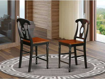 East West Furniture KES-BLK-W Kenley Counter Height Barstools - Napoleon Back Wood Seat Chairs, Set of 2, Black & Cherry