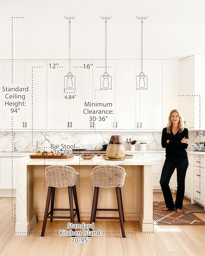 Beionxii Brushed Nickel Pendant Lights Kitchen Island 2 Pack, Hanging Lights Fixtures with Clear Glass, Kitchen Pendant Lighting Over Island, Hanging Lights for Sink Dining Room Entryway BX-PL02BN-2CG