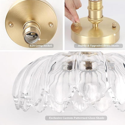 Shenmoyl Semi Flush Mount Gold Hallway Lights Fixture with Clear Scindapsus Glass, Bulb Included, 4.72" Base Vintage Ceiling Light for Porch, Kitchen, Bedroom