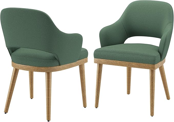 MALOL Wooden Dining Chairs Set of 2, Modern Fabric Upholstered Dining Room Chair, Kitchen Side Chairs, Farmhouse Dinner Chair with Open Back for Kitchen, Green
