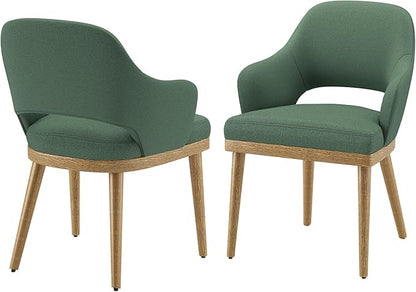 MALOL Wooden Dining Chairs Set of 2, Modern Fabric Upholstered Dining Room Chair, Kitchen Side Chairs, Farmhouse Dinner Chair with Open Back for Kitchen, Green