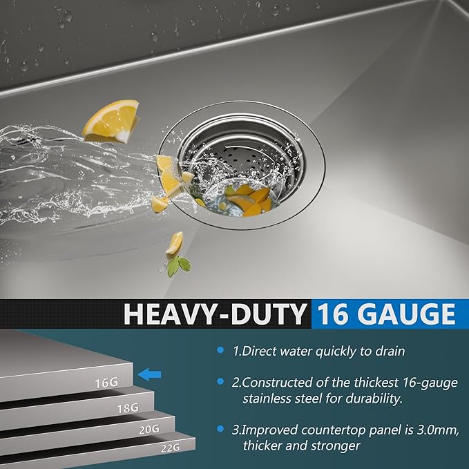 MENSARJOR Undermount Kitchen Sink, 304 Stainless Steel Round Corner Single Bowl Deep Kitchen Sinks, 10-inch Deep Large Bar Sink, 17"X19"Inch