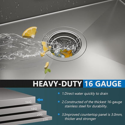 MENSARJOR 22 x 18 Inch Undermount Sink, 16 Gauge Stainless Steel, Handmade for Kitchen, Bar, or Outdoor Use