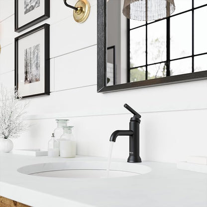 Pfister Capistrano Bathroom Sink Faucet, Single Control, 1-Handle, Single Hole, NSF Certified, Spot Defense Matte Black Finish, LF042CSOSDB