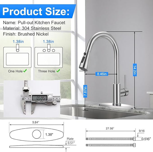 Kitchen Faucet with Pull Down Sprayer,Kitchen Sink Faucet with Sprayer,High Arc Single Handle Classic Stainless Steel Sink Accessories,Suitable for Laundry Rv Bar (Polished Chrome)