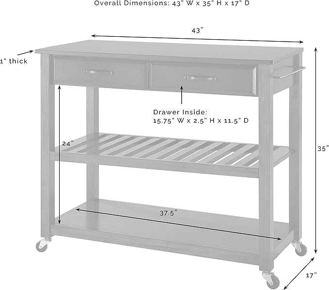 Crosley Furniture Granite Top Kitchen Prep Rolling Cart, Microwave Stand, Coffee Bar, with Shelves, White