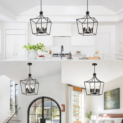 6-Light Farmhouse Chandelier, Adjustable Height Kitchen Island Pendant Lighting Fixture for Over Table Dining Room Living Room Foyer, Oil Rubbed Bronze & E12 Bulb Base
